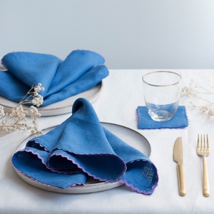 Scalloped Trim <b>Linen</b> <b>Cloth</b> Napkins French Organic Flax <b>Linen</b> Custom Label Dining <b>Table</b> Placemat <b>Linen</b> Cotton Napkin for Wedding - Product Image 3