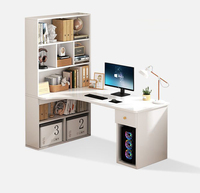 Bureau d'ordinateur moderne en forme de L avec étagère intégrée |   Poste de travail d'angle avec tiroirs et rangement pour unité centrale