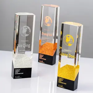 2021 Custom Laser Gegraveerd Ontwerp Groothandel Speciale Kristallen Trofee Zwart Trofeeën Kristalglas Awards