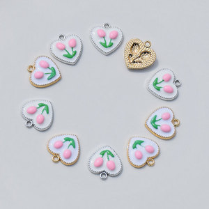 Pendentif en forme de cœur, fleur de tulipe, alliage de zinc, goutte d'huile, pour la fabrication de boucles d'oreilles, accessoires de bijouterie GJ158 - Product Image 4