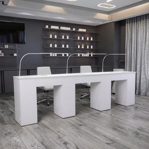 2025 grandes tables de bureau en bois blanches pour <span class=keywords><strong>manucure</strong></span> et ongles avec lampes pour salon de beauté - Product Image 1