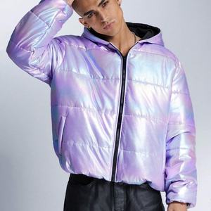 Veste matelassée réfléchissante style Y2K, logo imprimé personnalisé sur le devant, coupe-vent d'hiver, fermeture éclair, chaude, unisexe, à capuche - Product Image 2