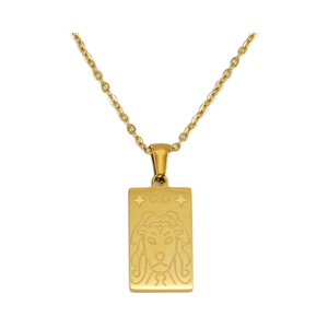 18K позолоченный из нержавеющей стали Таро Зодиак Лео Квадратный бриллиант кулон ожерелье Солнце Луна Звезда Сердце водонепроницаемый - Product Image 1