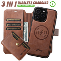Étui de téléphone SUTENI pour iPhone 18 Pro Max, chargement magnétique sans fil, porte-cartes, support, portefeuille, coque rabattable en similicuir, 17 16 Plus