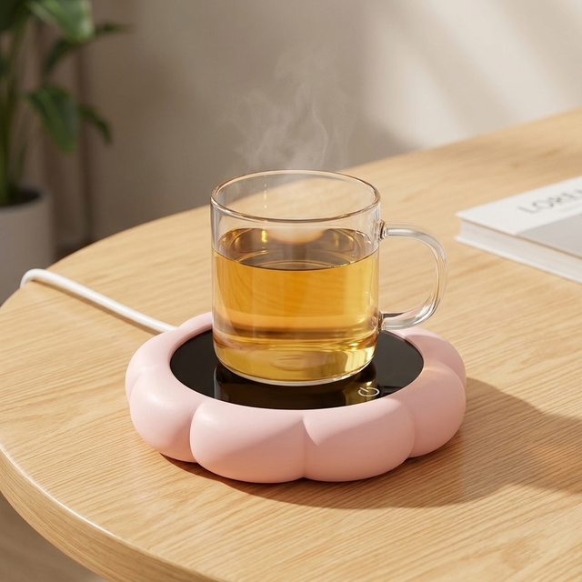 55°C Smart Thermostatic Mug Warmer Coaster Gravity Sensor 15W Electric Coffee Cup Heating Pad for Desk Office Home Round/Flower
