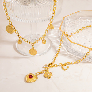 Collar de acero inoxidable con colgante de corazón y circonita cúbica, chapado en oro de 18 quilates, cadena para clavícula, para mujer, regalo, joyería. - Product Image 1