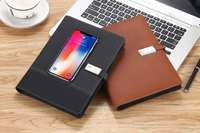Carnet de notes exécutif en cuir PU avec logo personnalisé, format A5, batterie externe intégrée et câble de charge sans fil