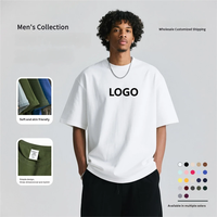 Kualitas tinggi 100% katun rajutan StreetWear kebesaran Drop bahu kaus kustom cetak Logo kelas berat putih pria