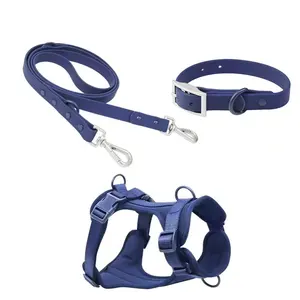 Custom 1.5 inch deluxe PVC waterproof wear resistant pet dog collar and leash with metal buckle