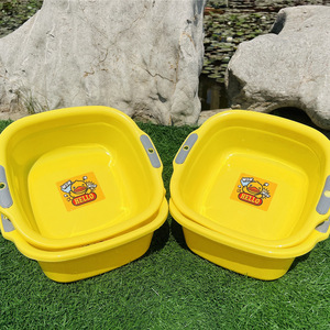 Recipiente cuadrado de plástico amarillo con diseño de pato, 28x26x10cm, multiusos, con asas dobles, para almacenamiento de artículos infantiles - Product Image 4