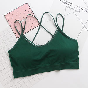 Fashion Cross Bandage Halter Wireless Bralette traspirante <span class=keywords><strong>cotone</strong></span> doppio <span class=keywords><strong>imbottito</strong></span> Push Up reggiseno Top donna reggiseno sportivo antiurto - Product Image 6