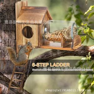 Comedero de madera para ardillas, para montar en la pared, con escalera y tubo de alimentación de vidrio, para uso en jardín. - Product Image 3