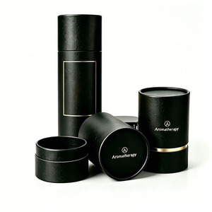 กล่องบรรจุภัณฑ์ทรงกระบอกสำหรับน้ำหอมแบบหรูหราเคลือบทองคำ ขนาด 50 มล. บรรจุภัณฑ์กระดาษรีไซเคิลสำหรับเครื่องสำอาง บรรจุภัณฑ์ทรงกลมสำหรับน้ำมันหอมระเหย - Product Image 1