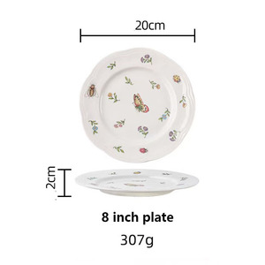 Vaisselle Ménagère Assiette Bol Ensemble Motif Céramique Usine Vente En Gros Papillon Minimaliste Brun Boîte Assiette Blanche Plat Rond, rond - Product Image 4
