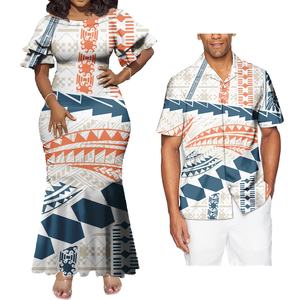 Vestidos Ajustados de Sirena y Camisas Hawaianas de Talla Grande para Hombre, Ropa para Él y Ella, Puletasi Samoa, Conjunto Personalizado para Parejas - Product Image 1