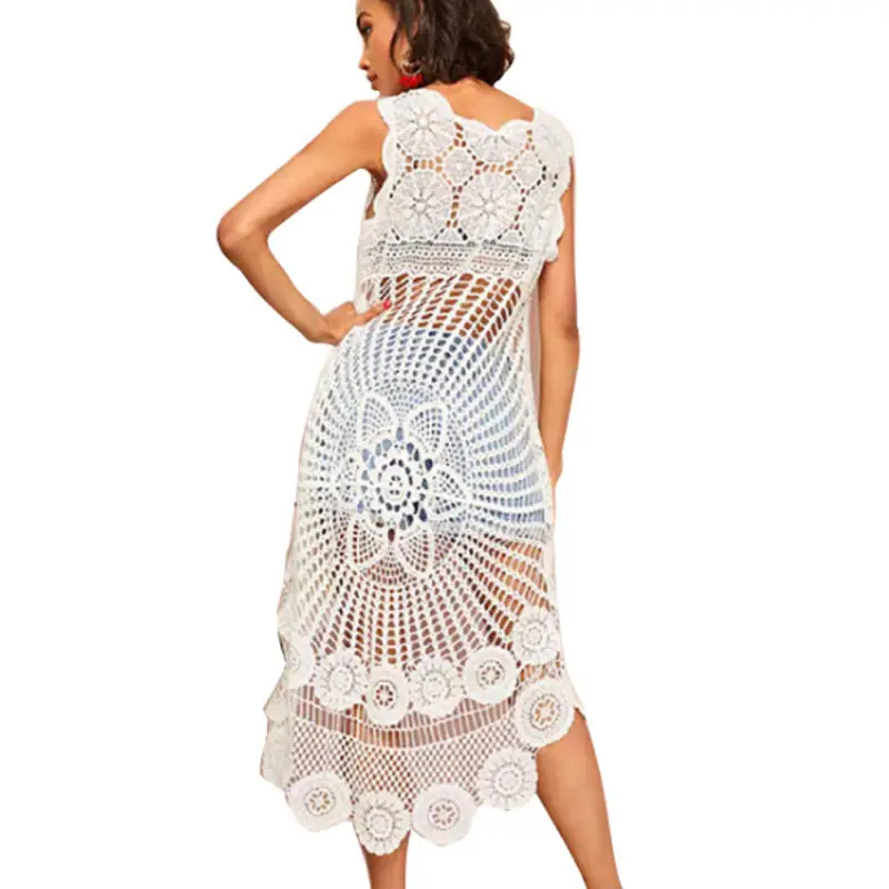 Swimsuit type Casual embroidered crochet lace cover 100cotton Beach women's Dress