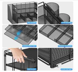 Desk <b>Organizer</b> with <b>File</b> Holder 4 Tier Metal Mesh Desktop <b>Organizer</b> Paper Letter Tray <b>Organizer</b> with Drawer Holder 2 Pen Holder - Product Image 3