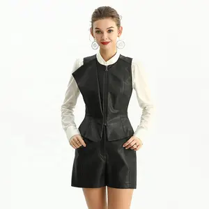 J217+P218 customize odm oem Casual High quality Black Hip Pockets faux Leather suits Factory For Women