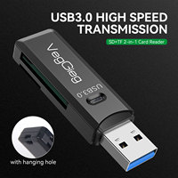 Lector de Tarjetas VegGieg USB 3.0 y USB 2.0 2 en 1 de Alta Velocidad, Lector de Tarjetas de Memoria Micro SD de Doble Ranura para PC, Laptop y Teléfono