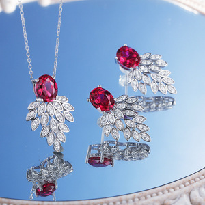 Sang trọng 925 sterling <span class=keywords><strong>Silver</strong></span> GOLDFISH Shape Red Bridal trang sức Set 5A <span class=keywords><strong>Zircon</strong></span> bông tai vòng cổ Set - Product Image 5