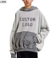 Sweat à capuche oversize en coton épais brodé pour homme, style streetwear, avec poche et coutures inversées, style hip-hop