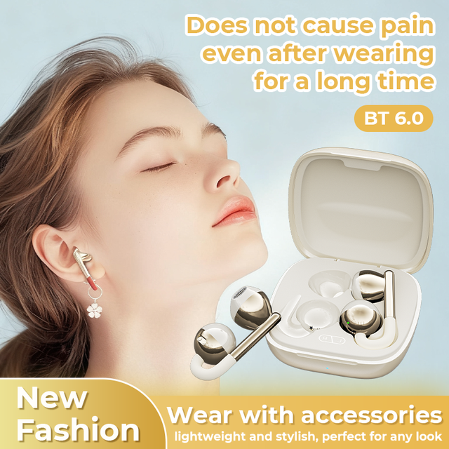 Clip-on Wireless Earbuds for 6.0 IPX4 Waterproof HIFI Surround Sound LED Battery Indicator Touch Control 5-6 Hours