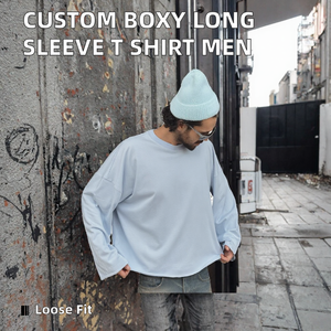T-shirt décontracté surdimensionné à manches longues pour homme, design vierge, teinture unie, bords bruts - Product Image 2