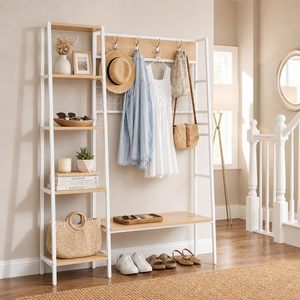 SENYU Modern Freestanding <b>Coat</b> Rack With 5 Shelves And 6 Hooks <b>For</b> Entryway <b>Storage</b> And Organization - Product Image 6