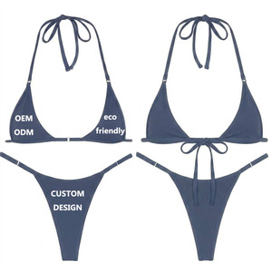 Ensemble <span class=keywords><strong>de</strong></span> maillots <span class=keywords><strong>de</strong></span> <span class=keywords><strong>bain</strong></span> micro bikini OEM personnalisable en tissu recyclé Repreve, avec bretelles croisées et string, pour la plage - Product Image 1