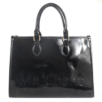 Übersee-Lager Damen Lackleder-Handtasche Schwarz Geprägte Buchstaben Tragetasche mit Obergriff Sofort Lieferbar