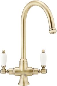 Robinet mélangeur de cuisine ENKI <span class=keywords><strong>Dorchester</strong></span> KT059 en bronze antique huilé, à double débit, étanche, à double levier blanc, orientable, pour montage sur plan. - Product Image 2