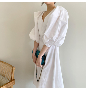 <span class=keywords><strong>Abito</strong></span> elegante da donna stile francese con scollo a V con scollo a bolle sopra al ginocchio a vita lunga e <span class=keywords><strong>mezza</strong></span> <span class=keywords><strong>manica</strong></span> - Product Image 3