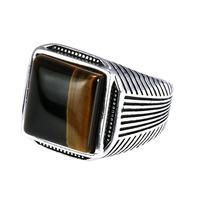 Vente en gros, faible MOQ, bague pour homme vintage plaquée or 14 carats, argent sterling 925, œil de tigre naturel, bijoux fins, bagues en pierres précieuses