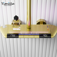 Ensemble de douche moderne de luxe en laiton, finition or brossé, triple poignée, jet doux, massage, lumière LED numérique, eau froide et chaude