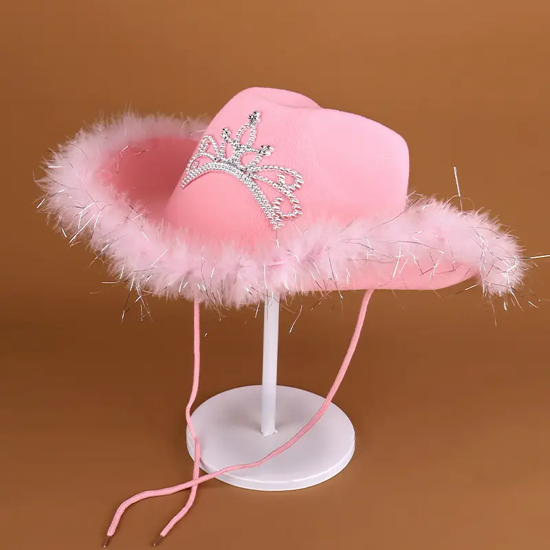 Baige topi mahkota merah muda bola Makeup pesta karnaval Led kinerja Halloween modis topi koboi barat dewasa