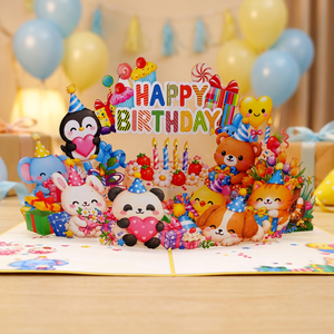 Carte de vœux d'anniversaire personnalisable en papier écologique 3D pop-up avec impression offset et vernissage mat - Product Image 1