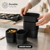 Contenants alimentaires en papier noir avec design empilable et emboîtable pour la préparation des repas et les plats à emporter, impression de logo personnalisée et vente en gros