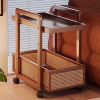 Table basse mobile en bambou multifonctionnelle, chariot de rangement pour canapé, étagère de salon simple et compacte