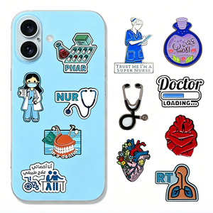 Pegatinas de metal esmaltado para teléfonos con diseño de médicos y enfermeras, venta al por mayor, dijes para fundas de teléfono de salud para personal médico y estudiantes, con envío exprés - Product Image 1