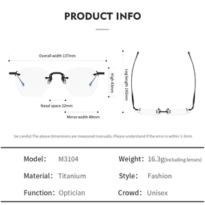 Kính mắt thời trang unisex M3104 kiểu dáng vuông cổ điển, gọng titan acetate, không viền, có sẵn trong kho - Product Image 5