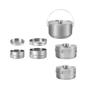 Portable Camping Cookware Set Lightweight Durable Mini Aluminum,Folding Pot With Storage Bag/