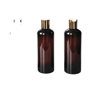 Custom 400ml Clear Amber PET Plastic Boston Round Shower Gel Bottle for Shampoo Lotion Hair <b>Conditioner</b> Body Wash Packaging - Product Image 1
