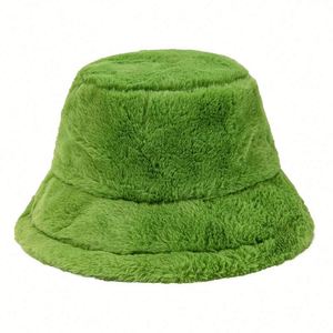 Women Girls Winter Plush <b>Hat</b> Solid Color Blank Fuzzy Warm Bucket Caps Faux Fur Fisherman <b>Hats</b> - Product Image 1
