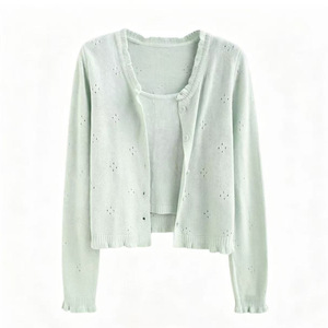 Cárdigan de punto para mujer, manga larga, holgado, asimétrico, con aberturas, de un solo botón, transpirable, para primavera y otoño - Product Image 2