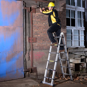 บันไดอลูมิเนียมแบบยืดหดได้สองด้าน 8+8 ขั้น พร้อมบานพับ สำหรับใช้ในบ้าน/โรงแรม/อุตสาหกรรม โครงสร้างห้องใต้หลังคาที่ทนทาน - Product Image 6