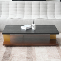 Table basse rectangulaire industrielle moderne en acier inoxydable et bois avec plateau ovale central VOXHOME USA en stock pour livraison directe