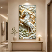 Peinture Murale 3D Moderne de Luxe Cheval Blanc Or Tons Doux Saturés Mode Minimaliste Vertical en Porcelaine Cristalline pour Vente en Gros