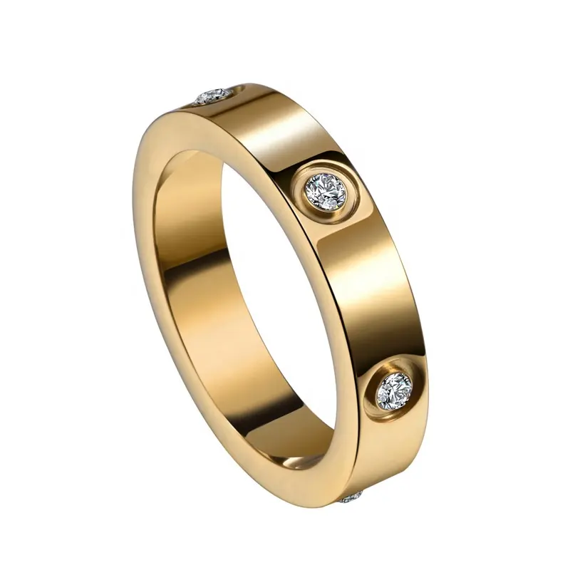 Anel de compromisso para casamento, anel de aço inoxidável de zircônia cúbica banhado a ouro e prata