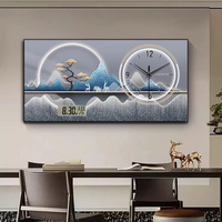 Horloge murale silencieuse moderne de luxe avec affichage de la date, impression sur toile effet cristal, pour salon, salle à manger, chambre à coucher