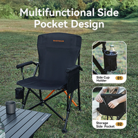 Chaise de pêche pliable à assise large, sans assemblage requis, avec double rangement, idéale pour le camping en plein air